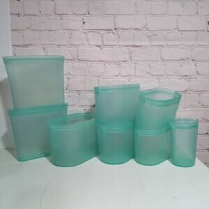 Zip Top Reusable Silicone Food Storage Bag ContainerLot of 8 Teal BPA Free